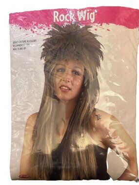 80's Spiked Shag PUNK ROCKER WIG Cosplay Goth Rock Costume Accessory BLACK FROST